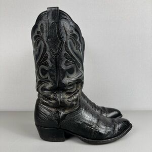 El Dorado Handmade Exotic Cowboy Boots Men 9 D Black Leather Ostrich Leg Vibram